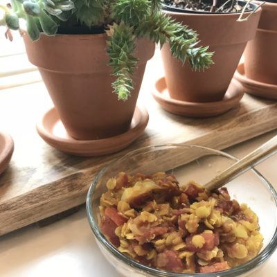 October in the Kitchen. Red Lentil and Artichoke Stew.